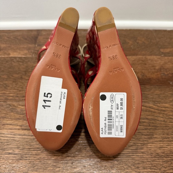 Alaia Beige and Red Cutout Platform Sandals - Picture 7 of 7